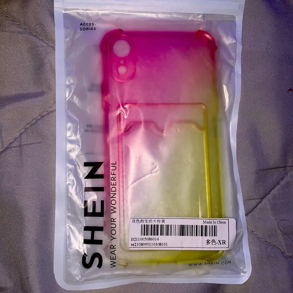 pink/ yellow ombré iphone xr case with credit card slot from shein brand new